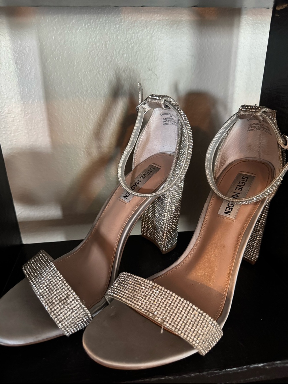Steve Madden Silver Crystal Embellished Block Heel Sandals - Picture 6 of 6